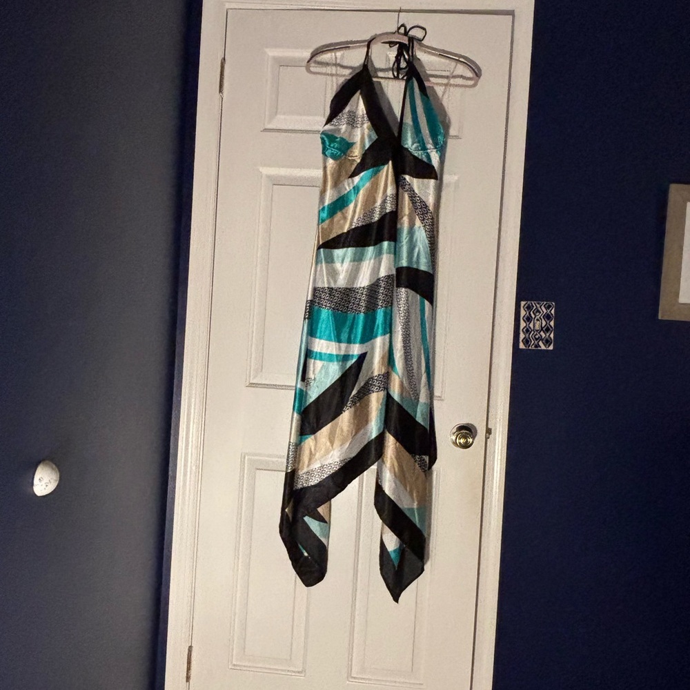 Connection 18 Black and Blue Chevron Accent Scarfdress